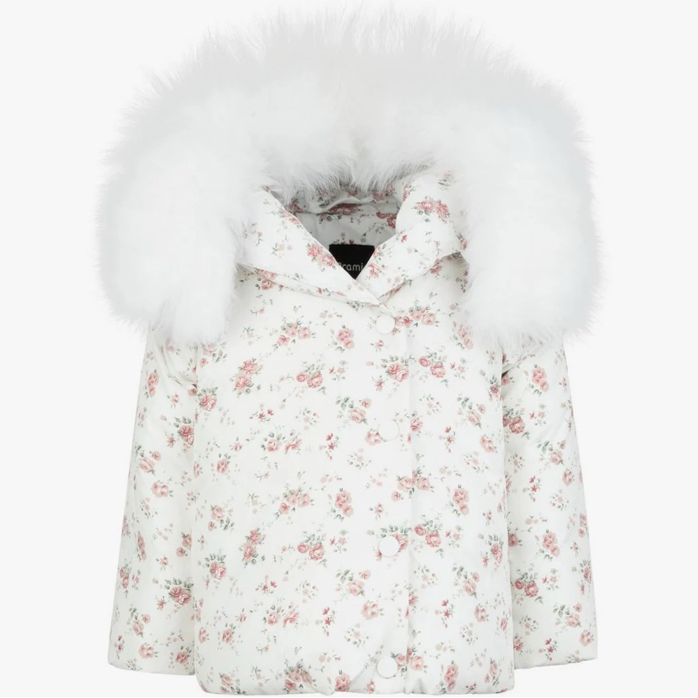 Floral White Kids Winter Jacket